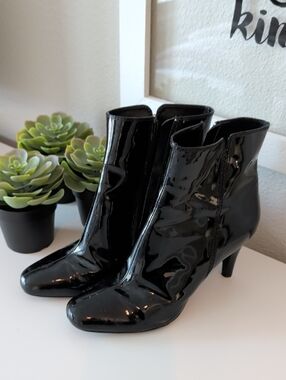 LOFT Black Patent Ankle Heeled Booties